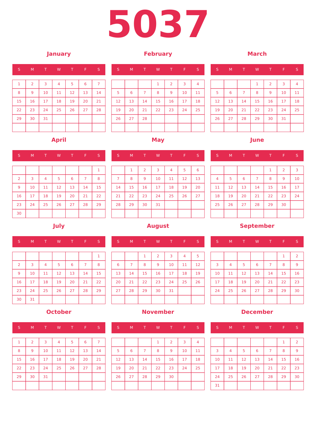 Printable 5037 Year Calendars amaranth