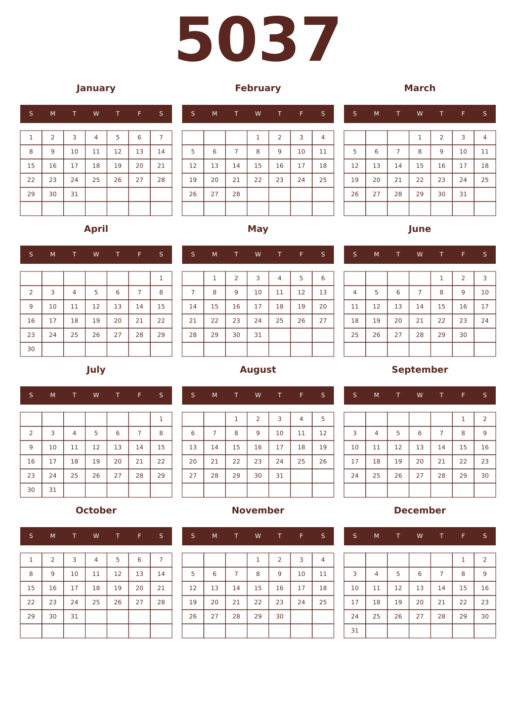 Printable 5037 Year Calendars mortuum