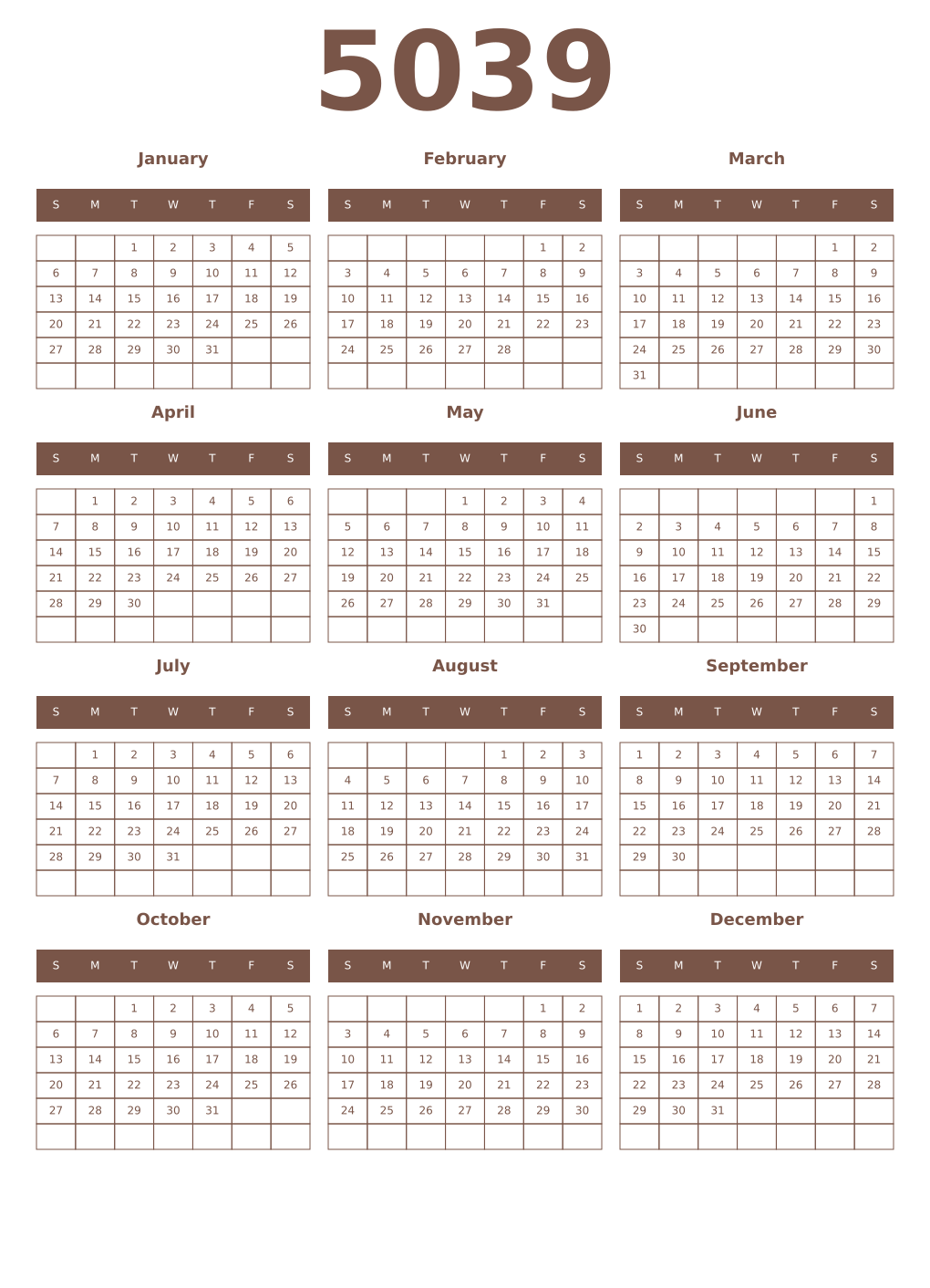 Printable 5039 Year Calendars coffe