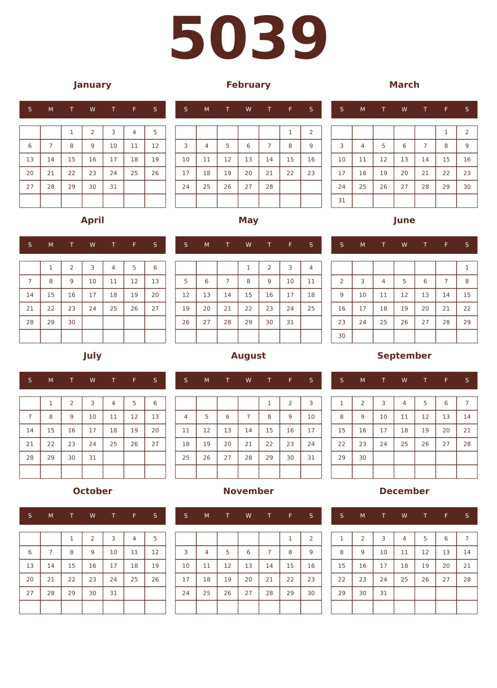 Printable 5039 Year Calendars mortuum
