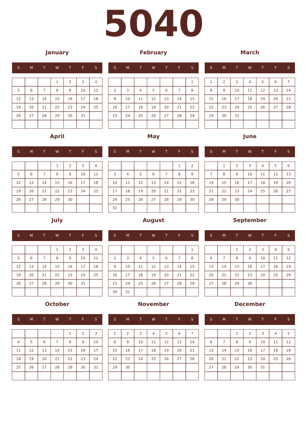 Printable 5040 Year Calendars mortuum