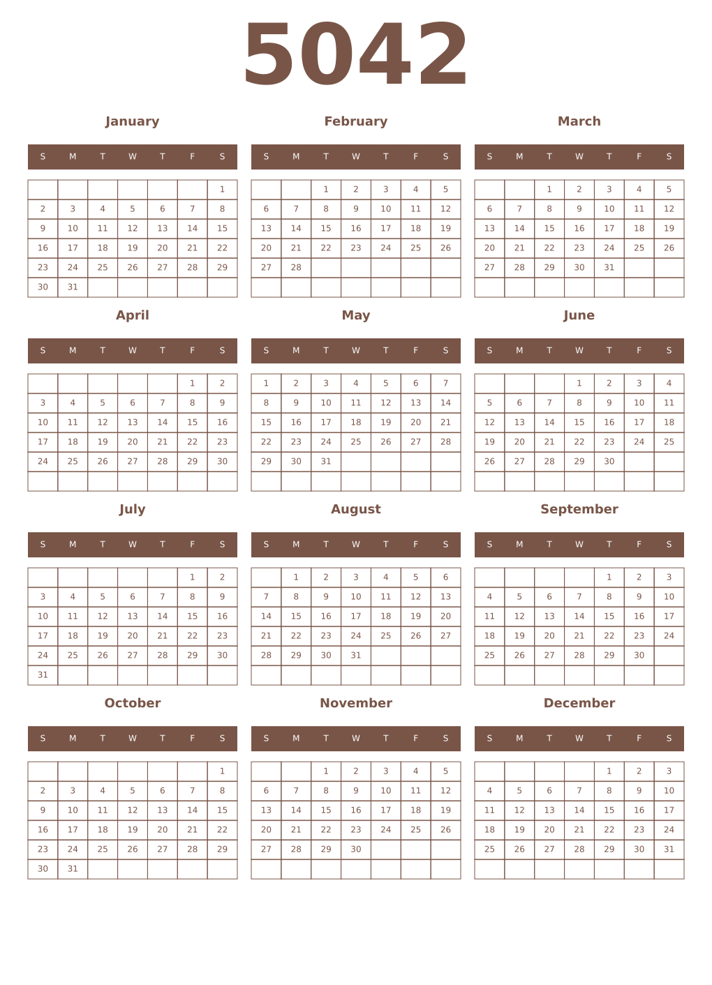 Printable 5042 Year Calendars coffe