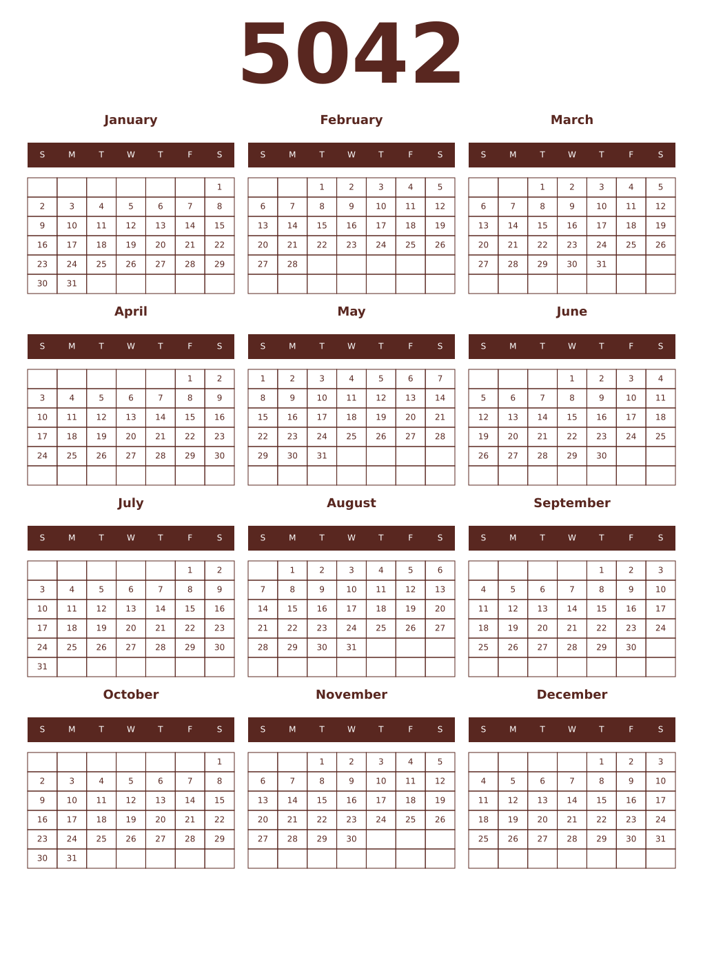 Printable 5042 Year Calendars mortuum