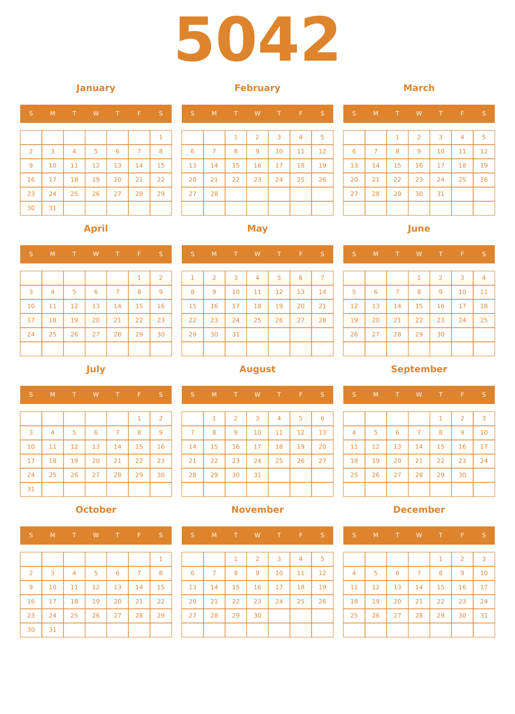 Printable 5042 Year Calendars orange