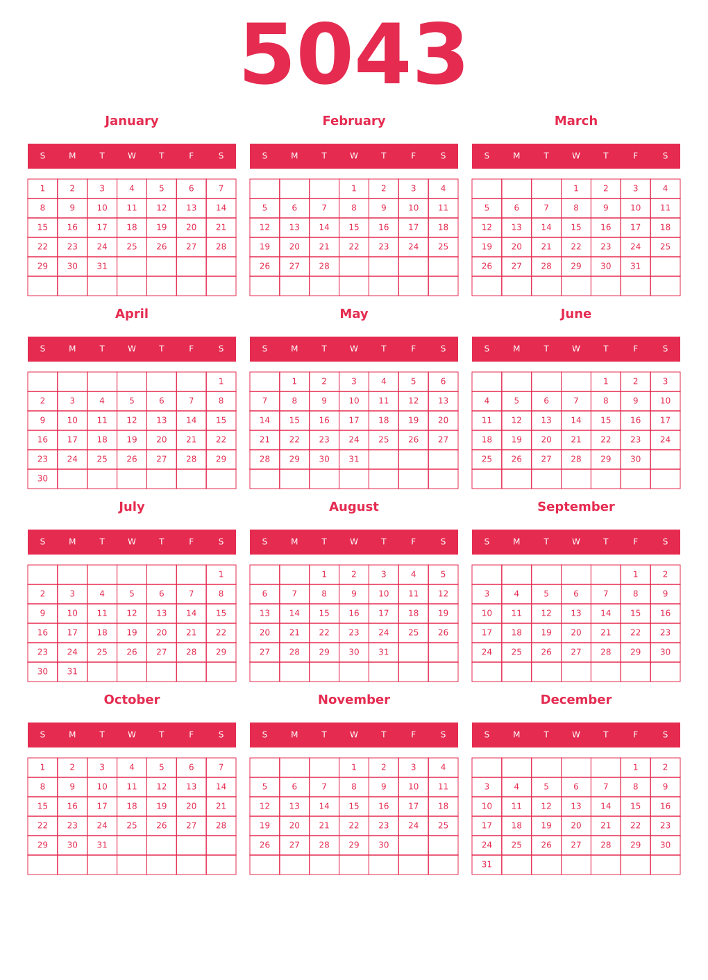 Printable 5043 Year Calendars amaranth