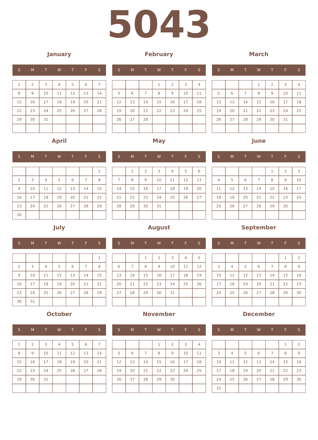Printable 5043 Year Calendars coffe