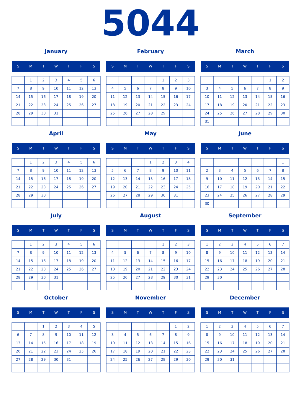Printable 5044 Year Calendars smalt