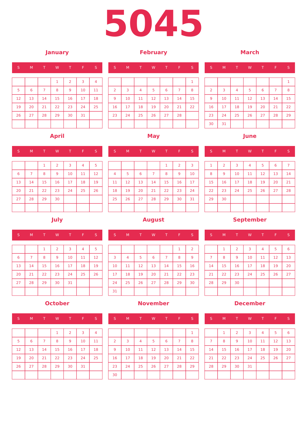 Printable 5045 Year Calendars amaranth