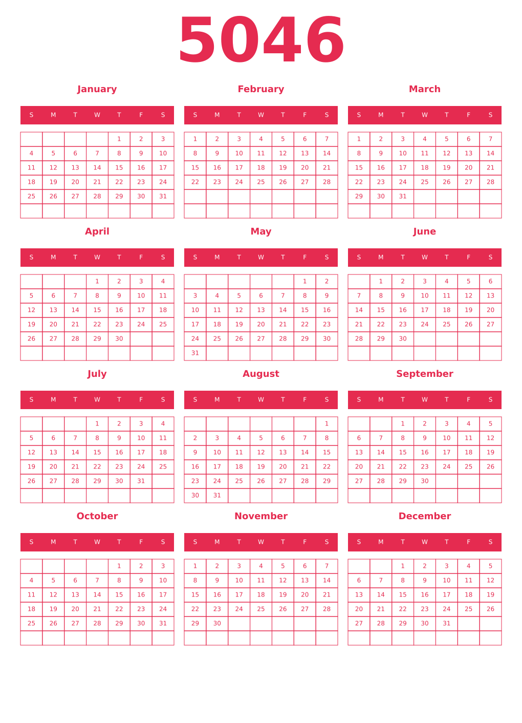 Printable 5046 Year Calendars amaranth