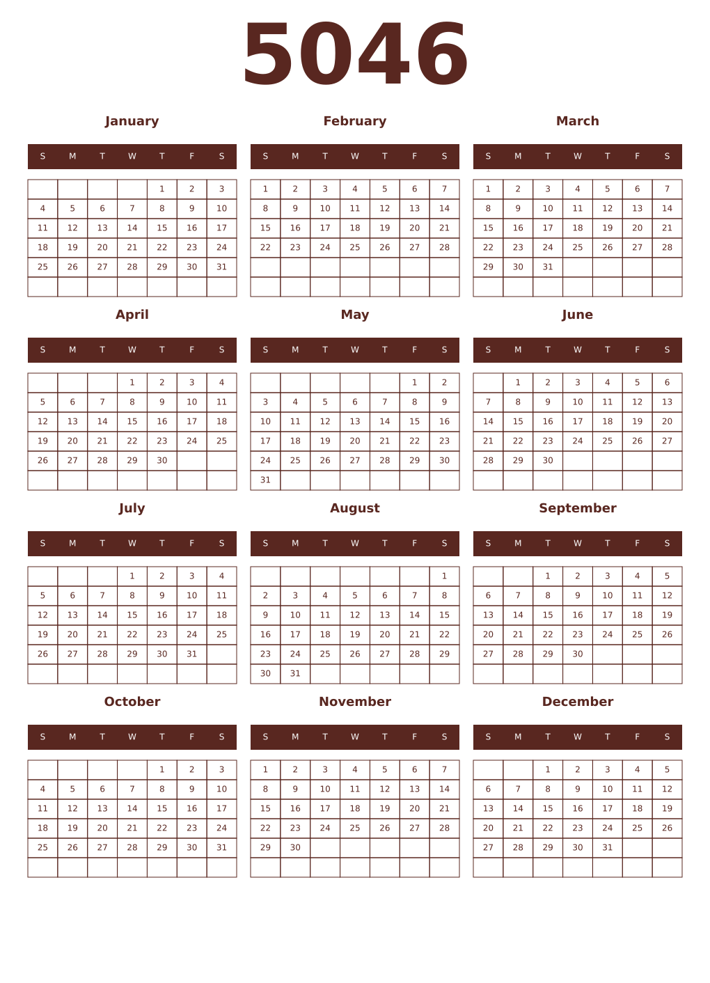 Printable 5046 Year Calendars mortuum
