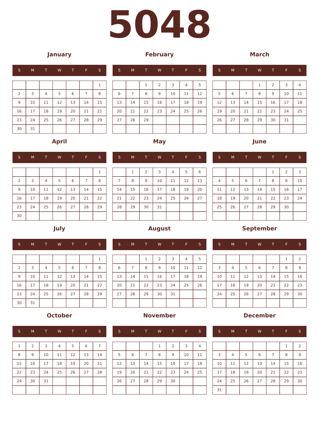 Printable 5048 Year Calendars mortuum