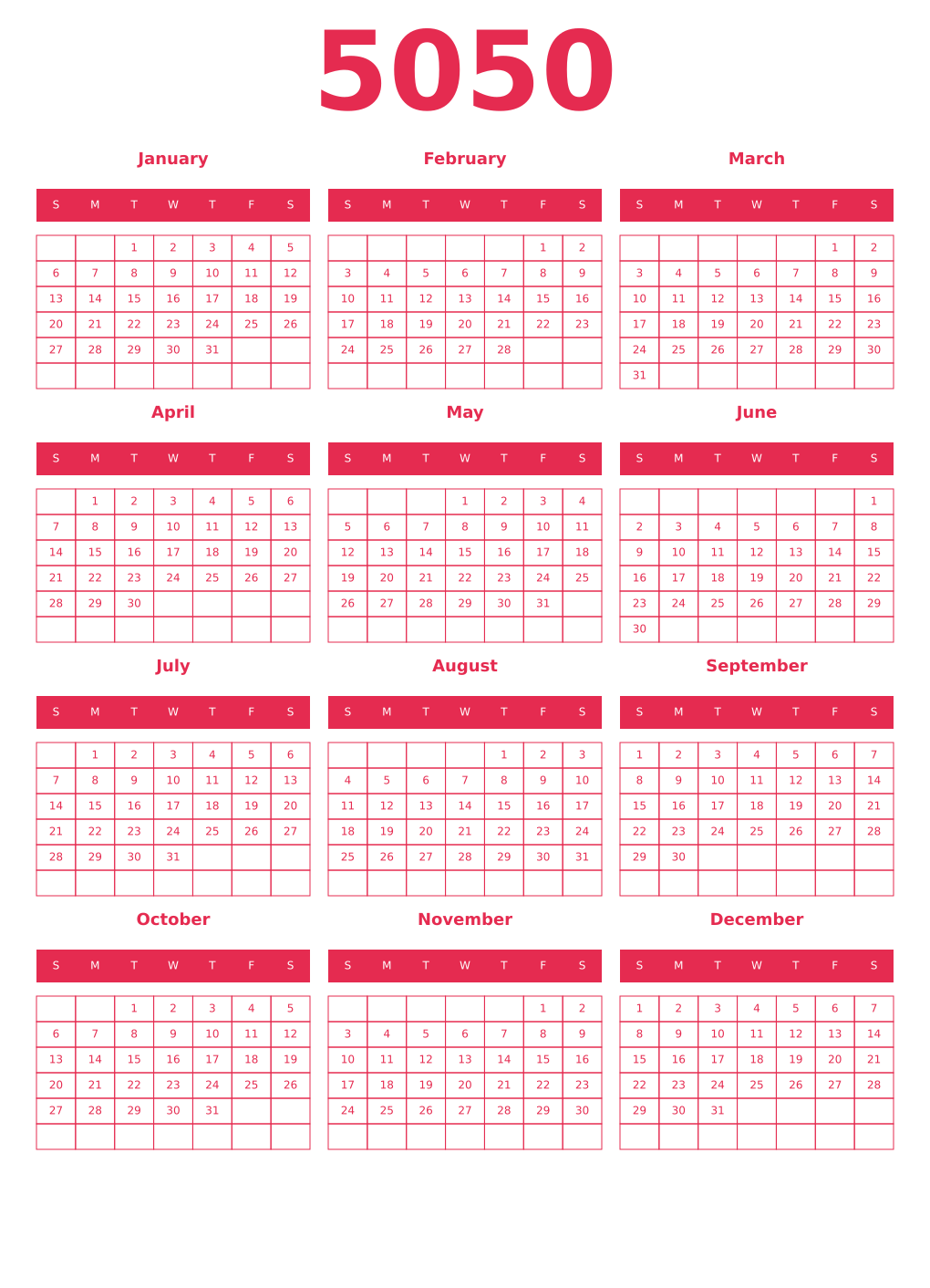 Printable 5050 Year Calendars amaranth