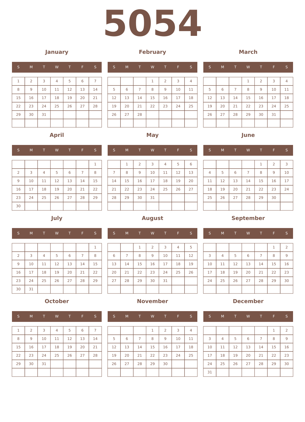 Printable 5054 Year Calendars coffe