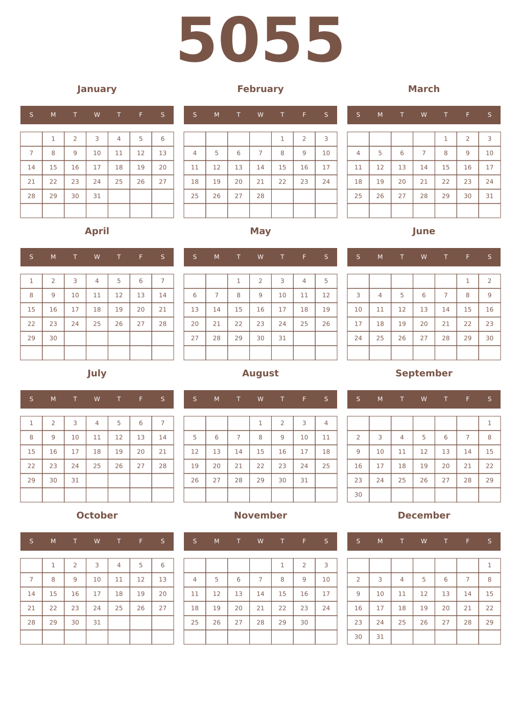 Printable 5055 Year Calendars coffe