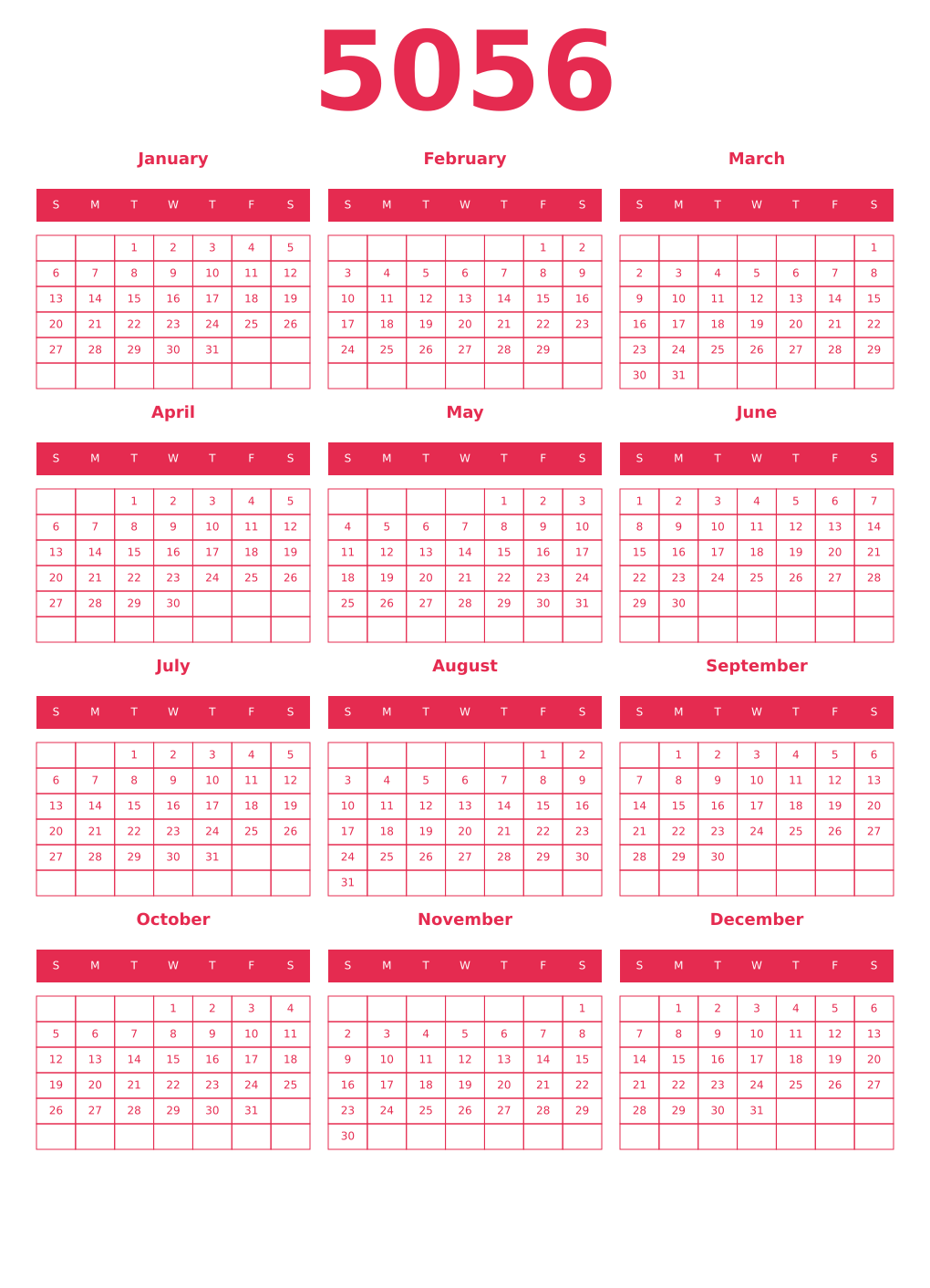 Printable 5056 Year Calendars amaranth