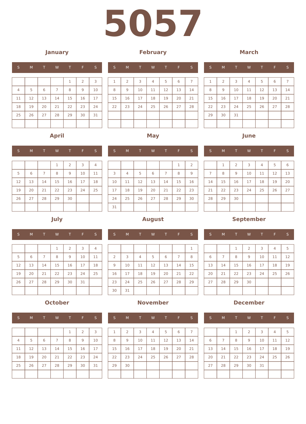 Printable 5057 Year Calendars coffe