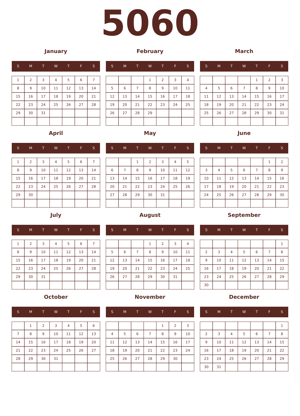 Printable 5060 Year Calendars mortuum