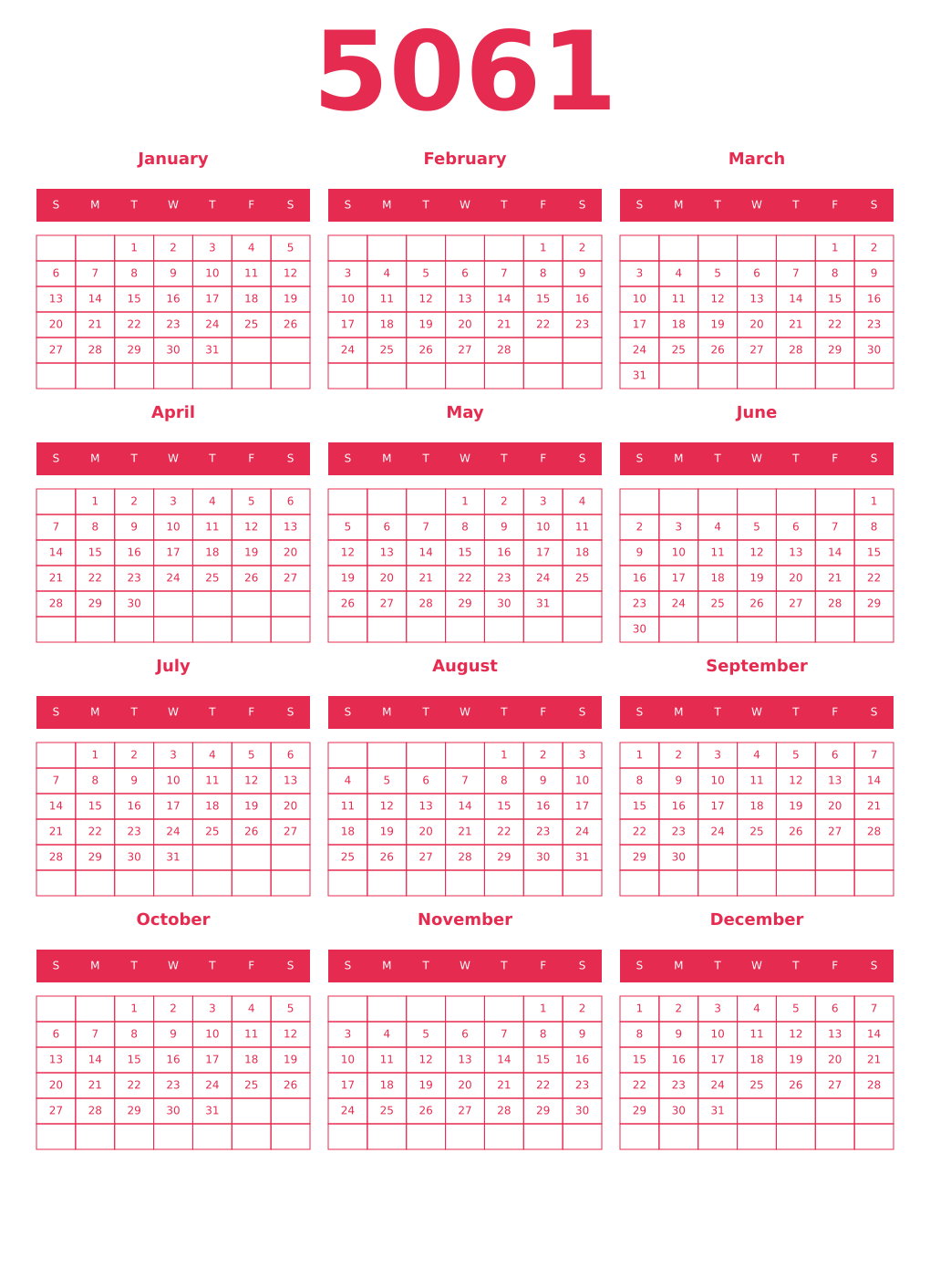 Printable 5061 Year Calendars amaranth