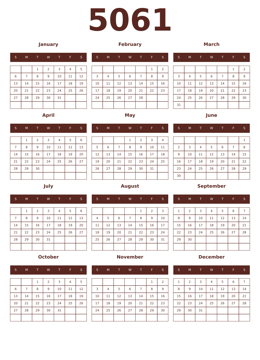Printable 5061 Year Calendars mortuum