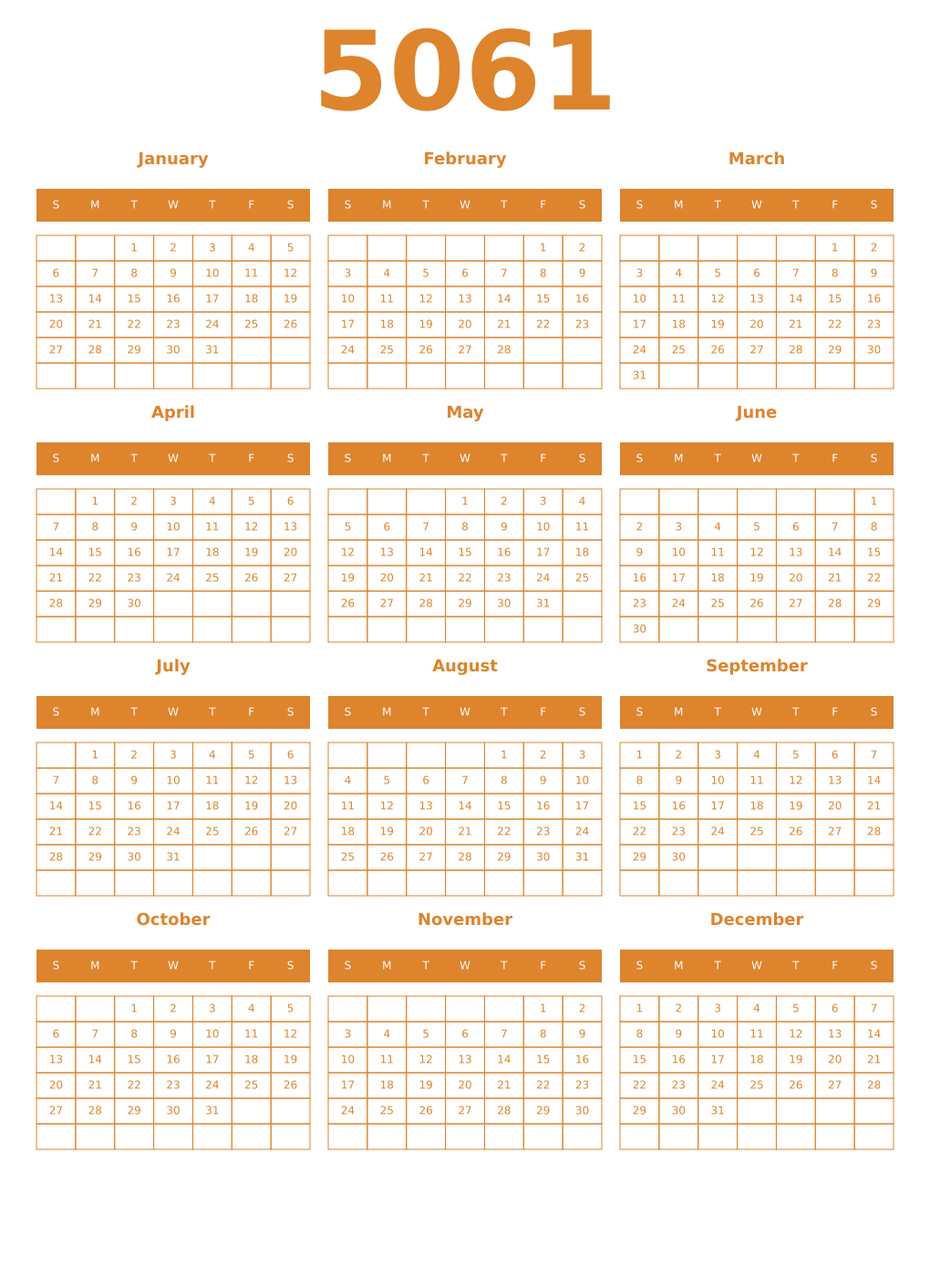 Printable 5061 Year Calendars orange