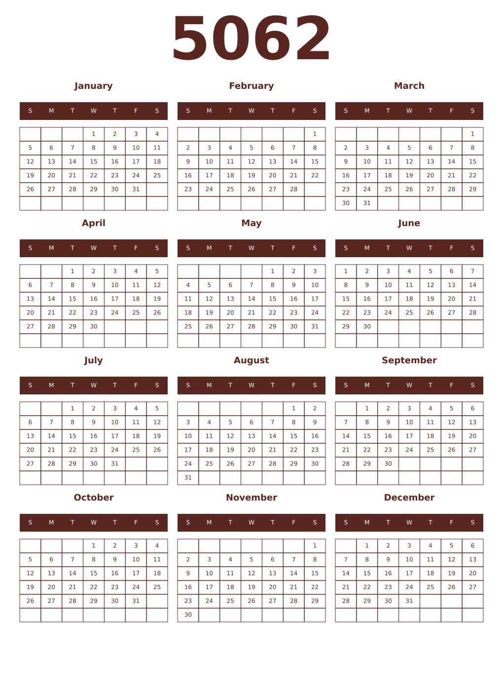Printable 5062 Year Calendars mortuum