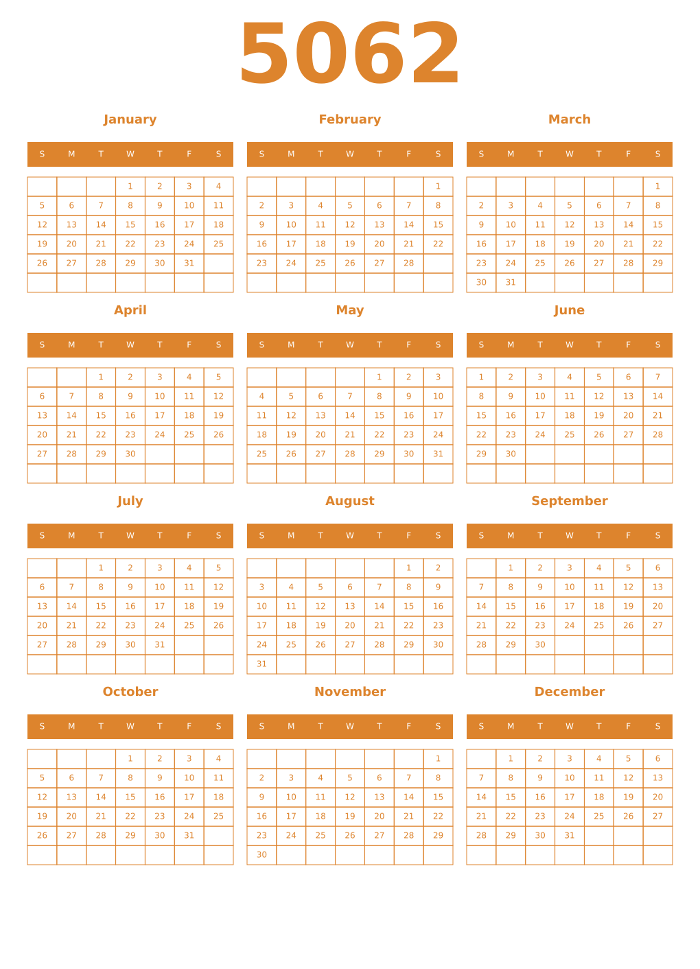 Printable 5062 Year Calendars orange