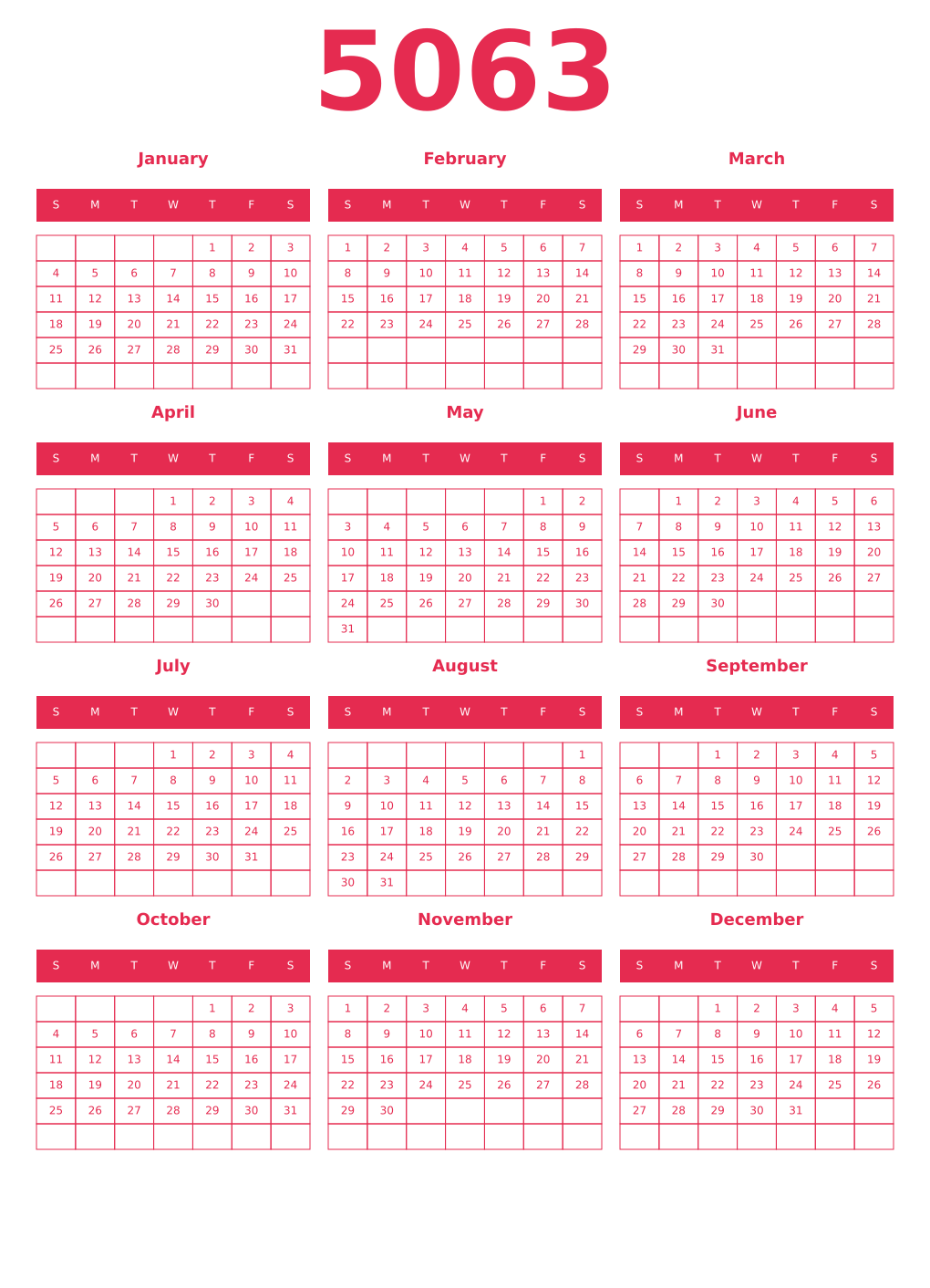 Printable 5063 Year Calendars amaranth