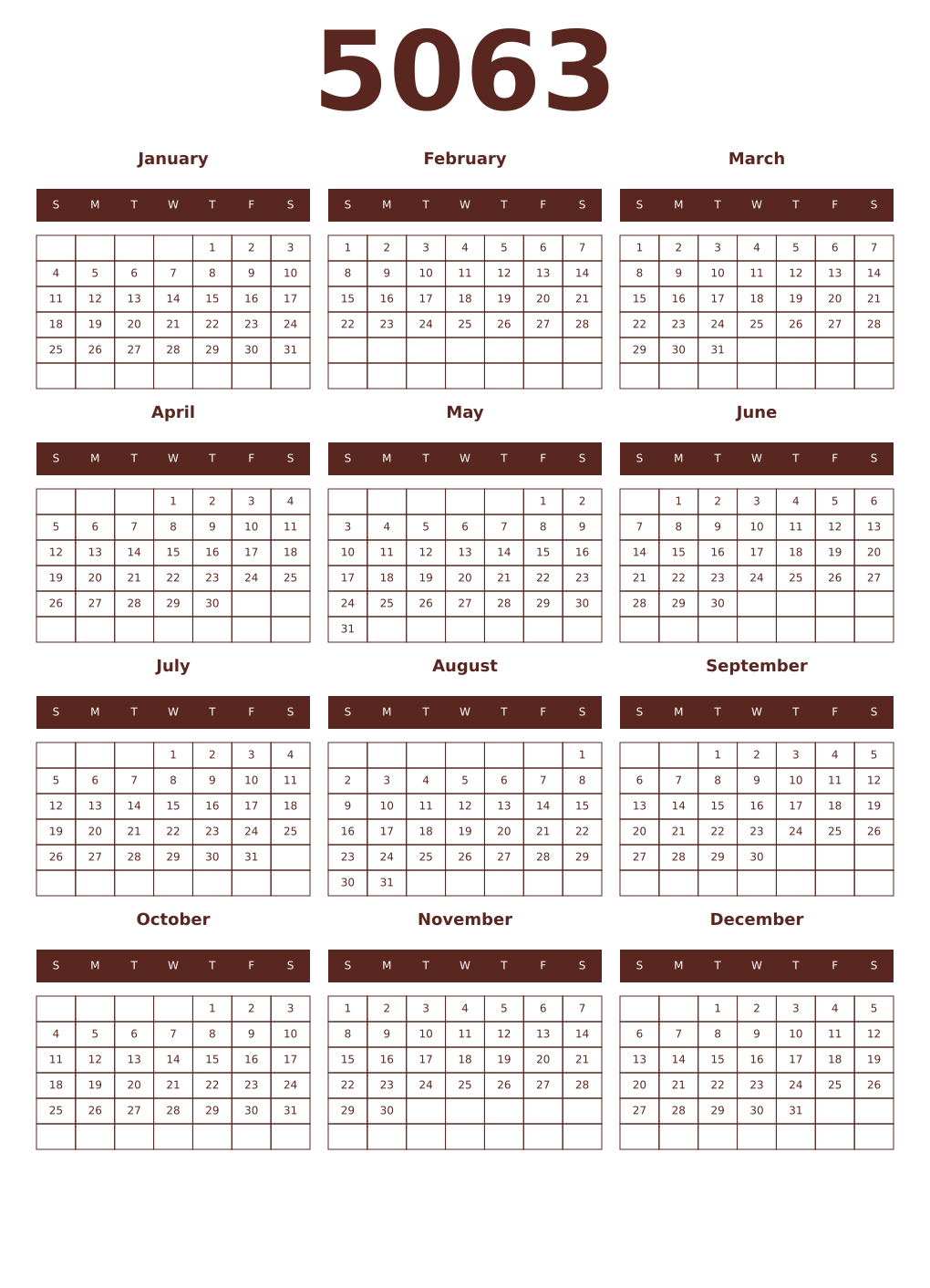 Printable 5063 Year Calendars mortuum