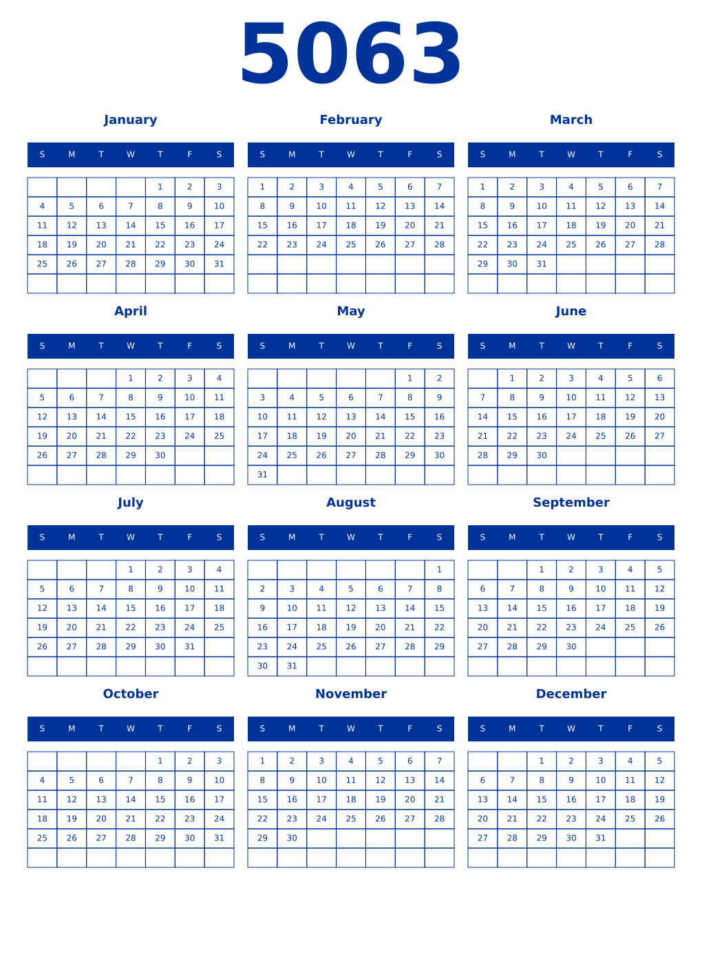 Printable 5063 Year Calendars smalt
