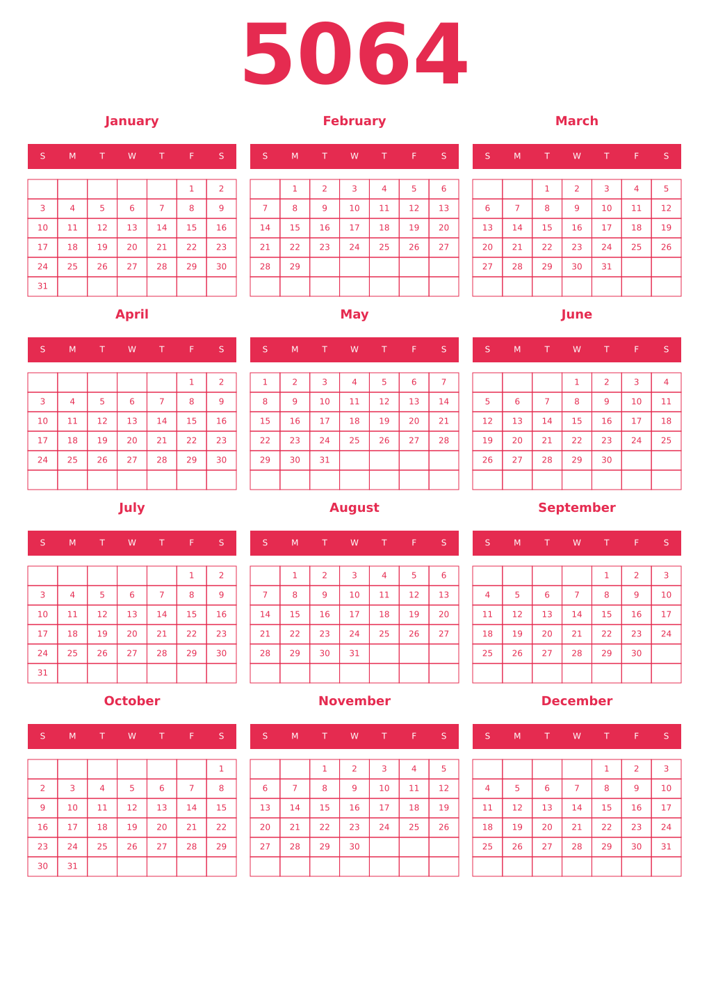 Printable 5064 Year Calendars amaranth