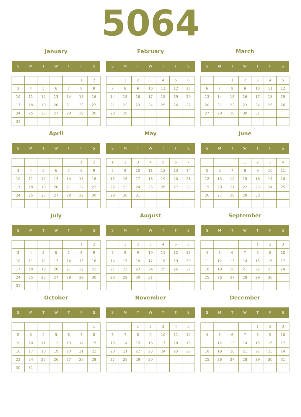 Printable 5064 Year Calendars eburnean
