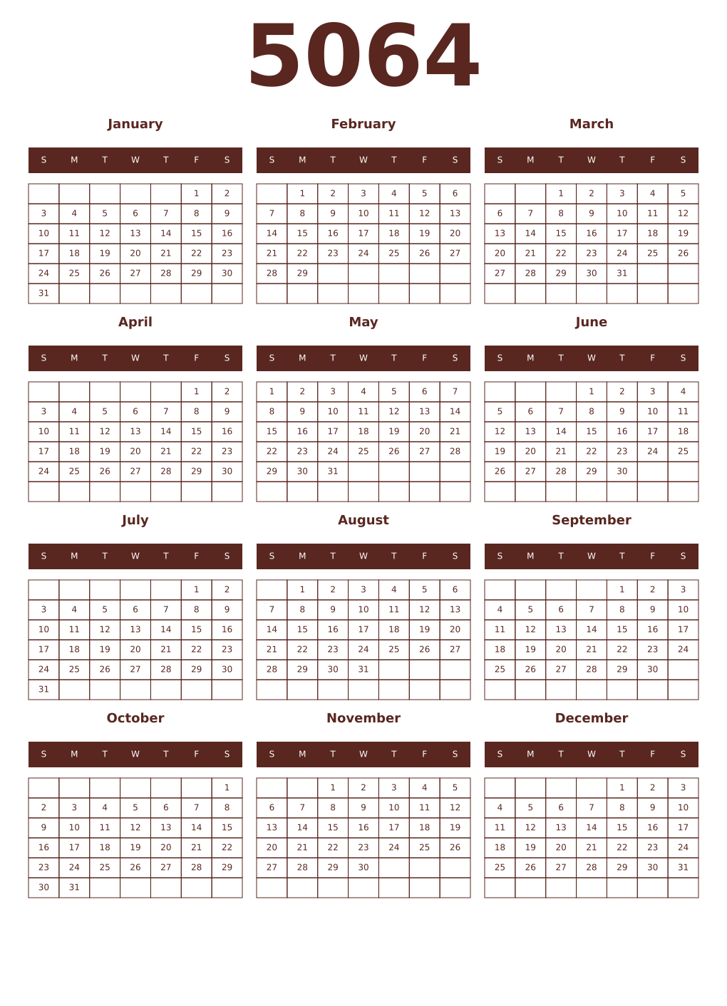 Printable 5064 Year Calendars mortuum