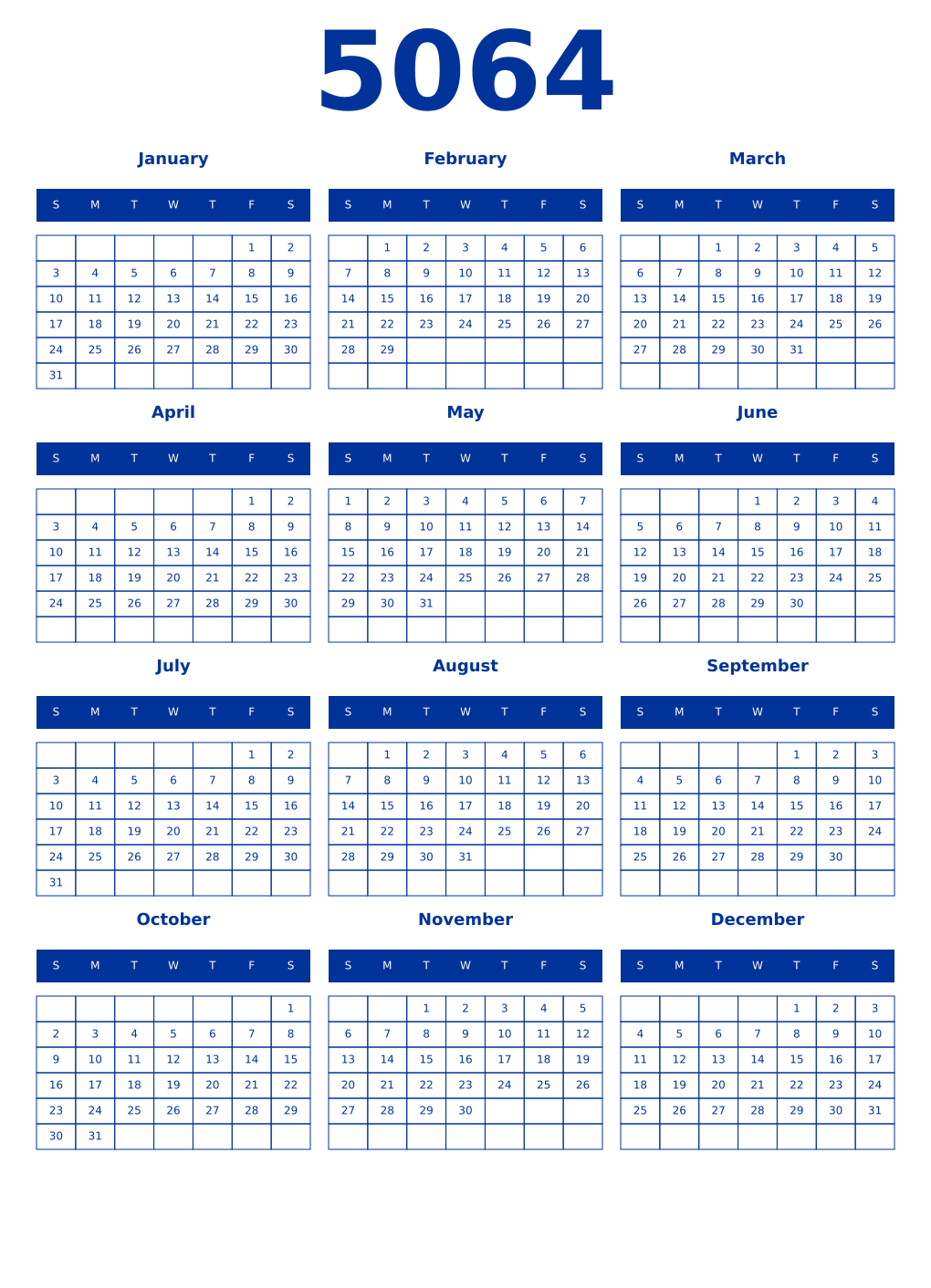 Printable 5064 Year Calendars smalt