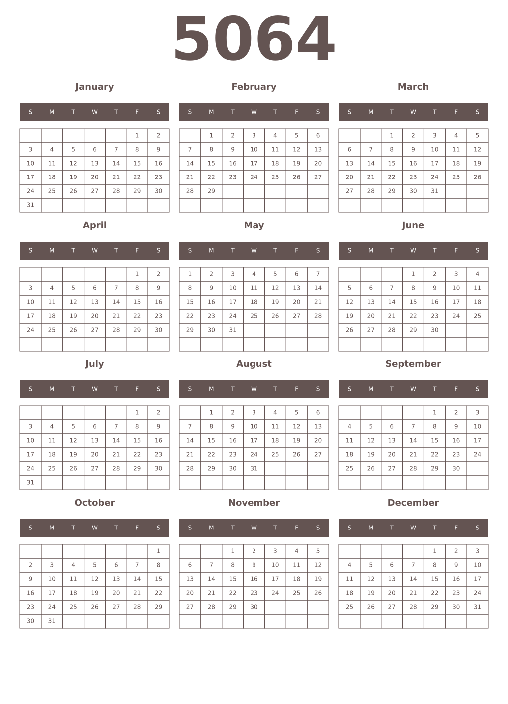 Printable 5064 Year Calendars wenge