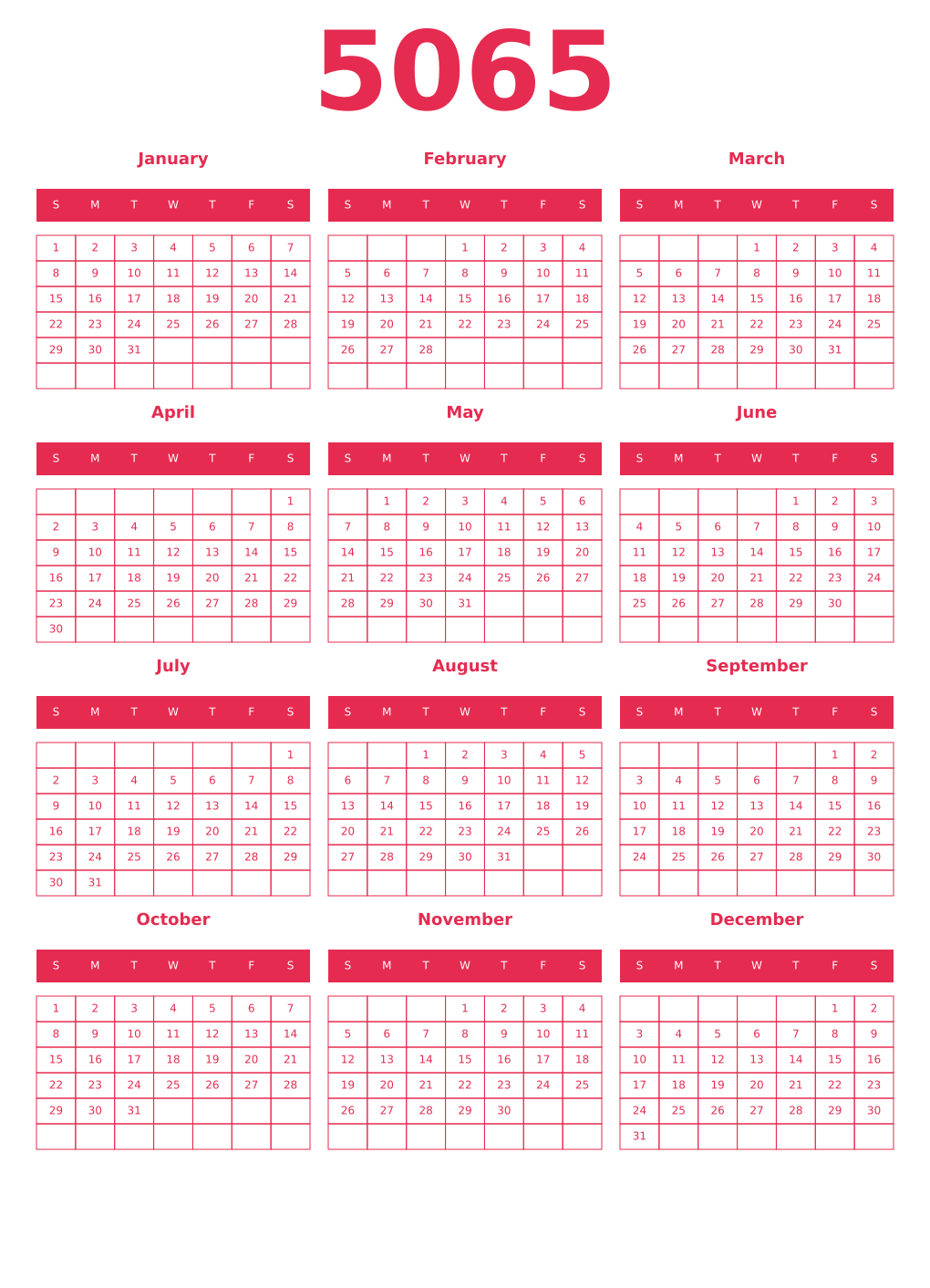 Printable 5065 Year Calendars amaranth