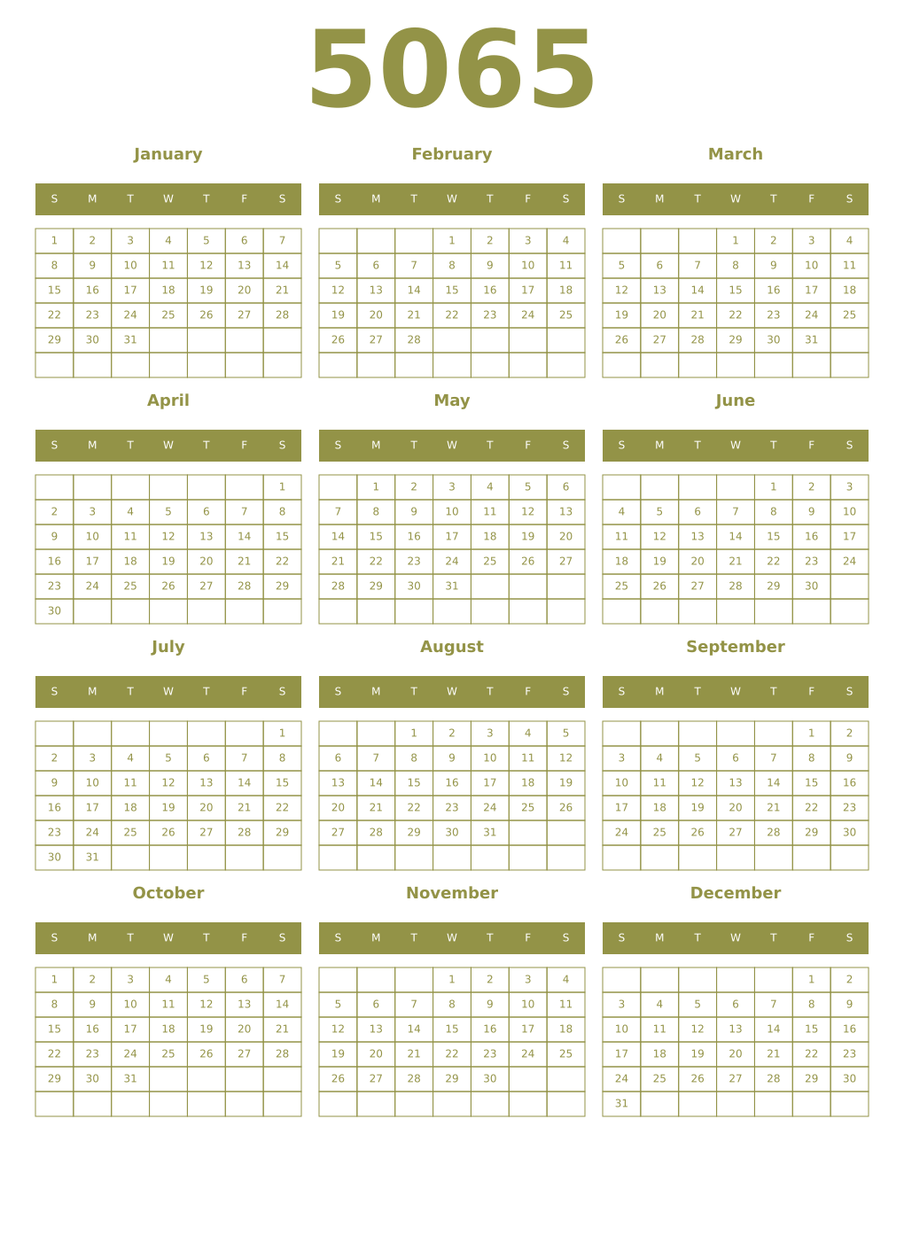 Printable 5065 Year Calendars eburnean