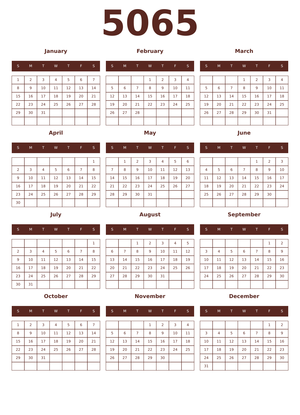 Printable 5065 Year Calendars mortuum