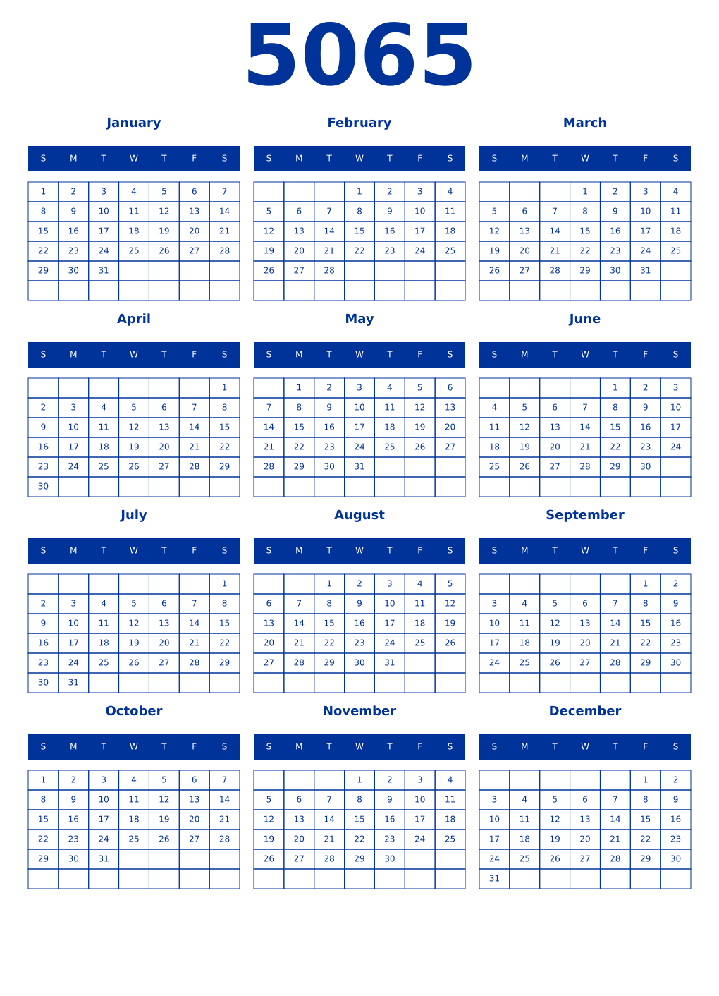Printable 5065 Year Calendars smalt
