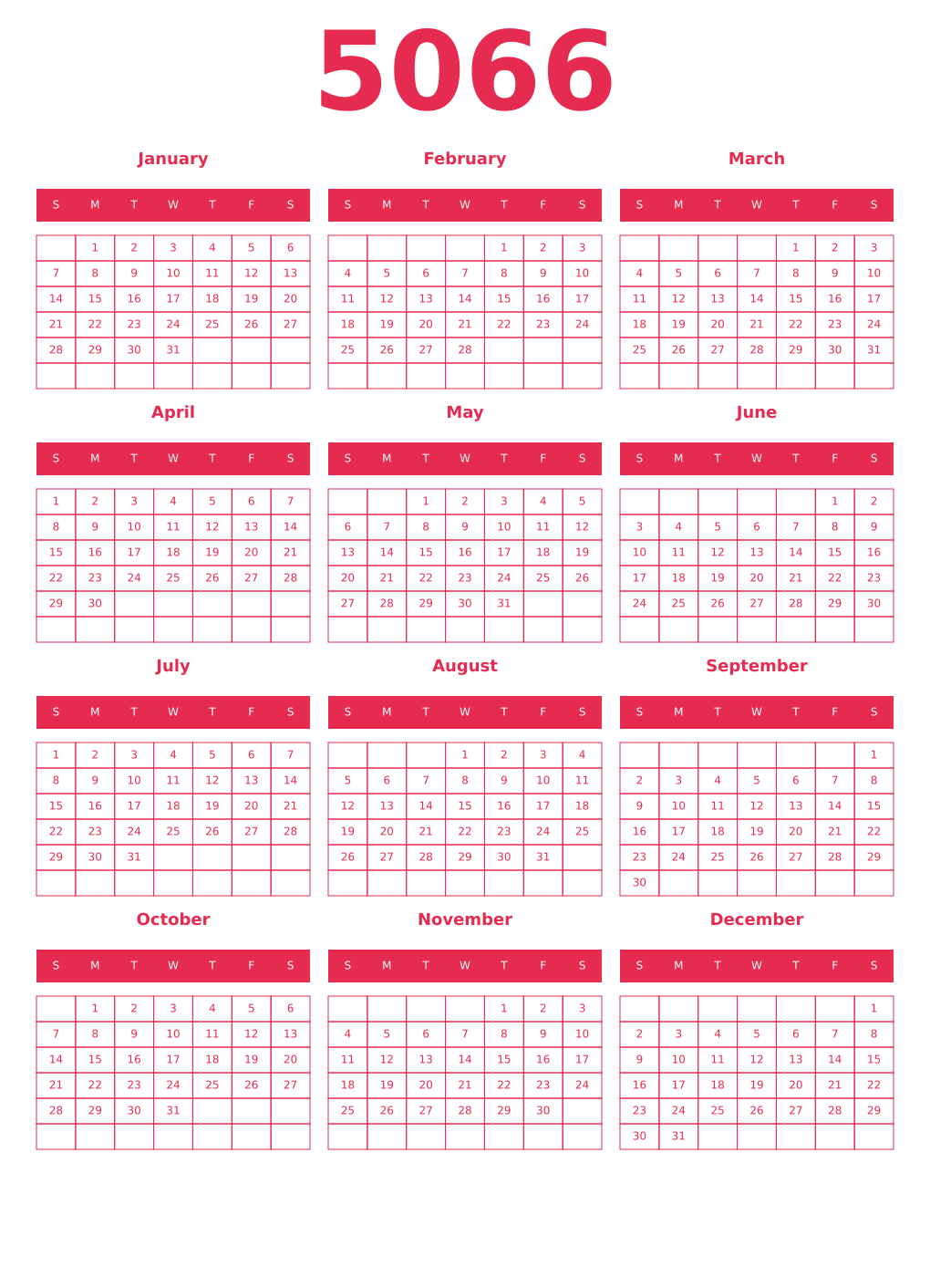 Printable 5066 Year Calendars amaranth