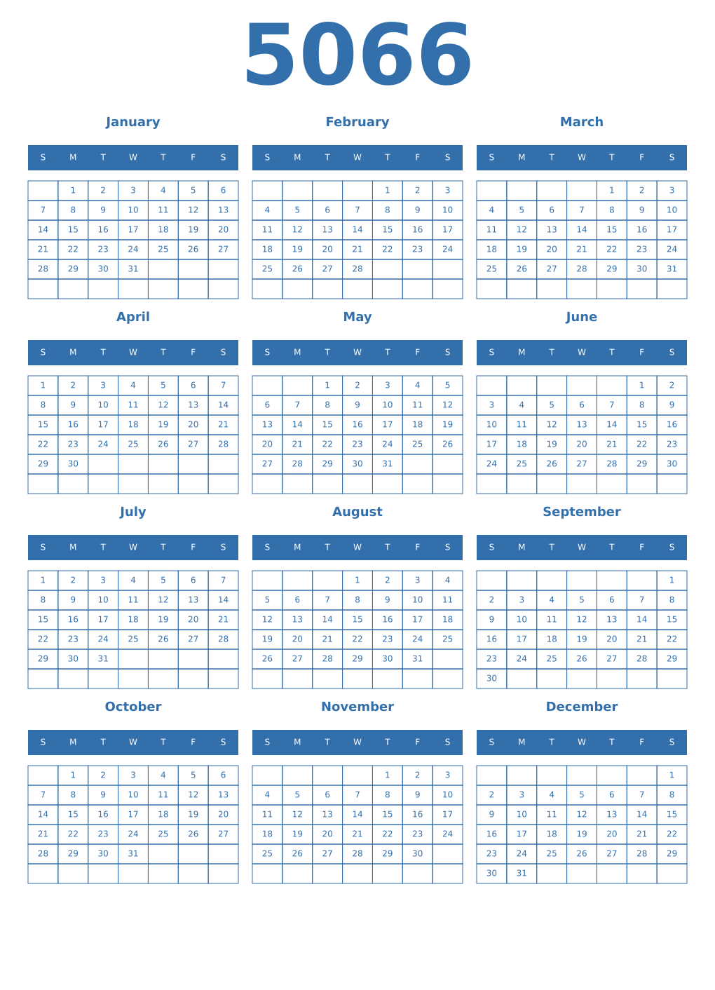 Printable 5066 Year Calendars blue