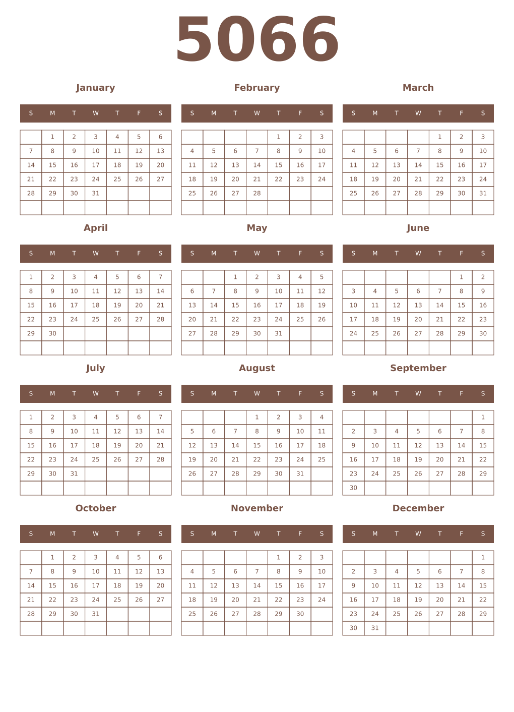 Printable 5066 Year Calendars coffe