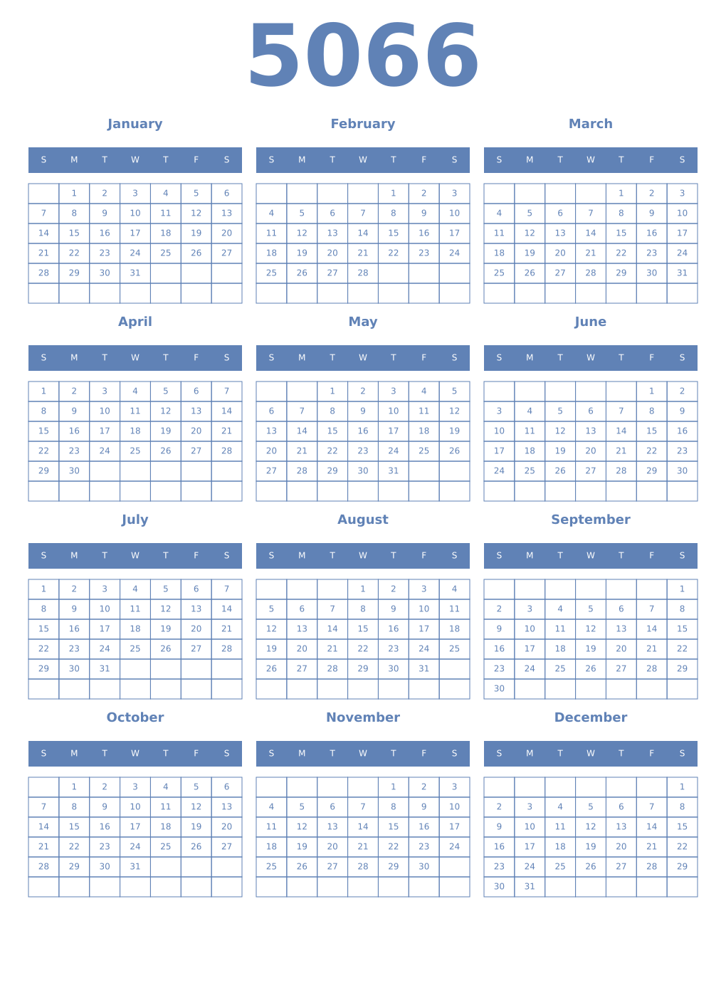 Printable 5066 Year Calendars glaucous