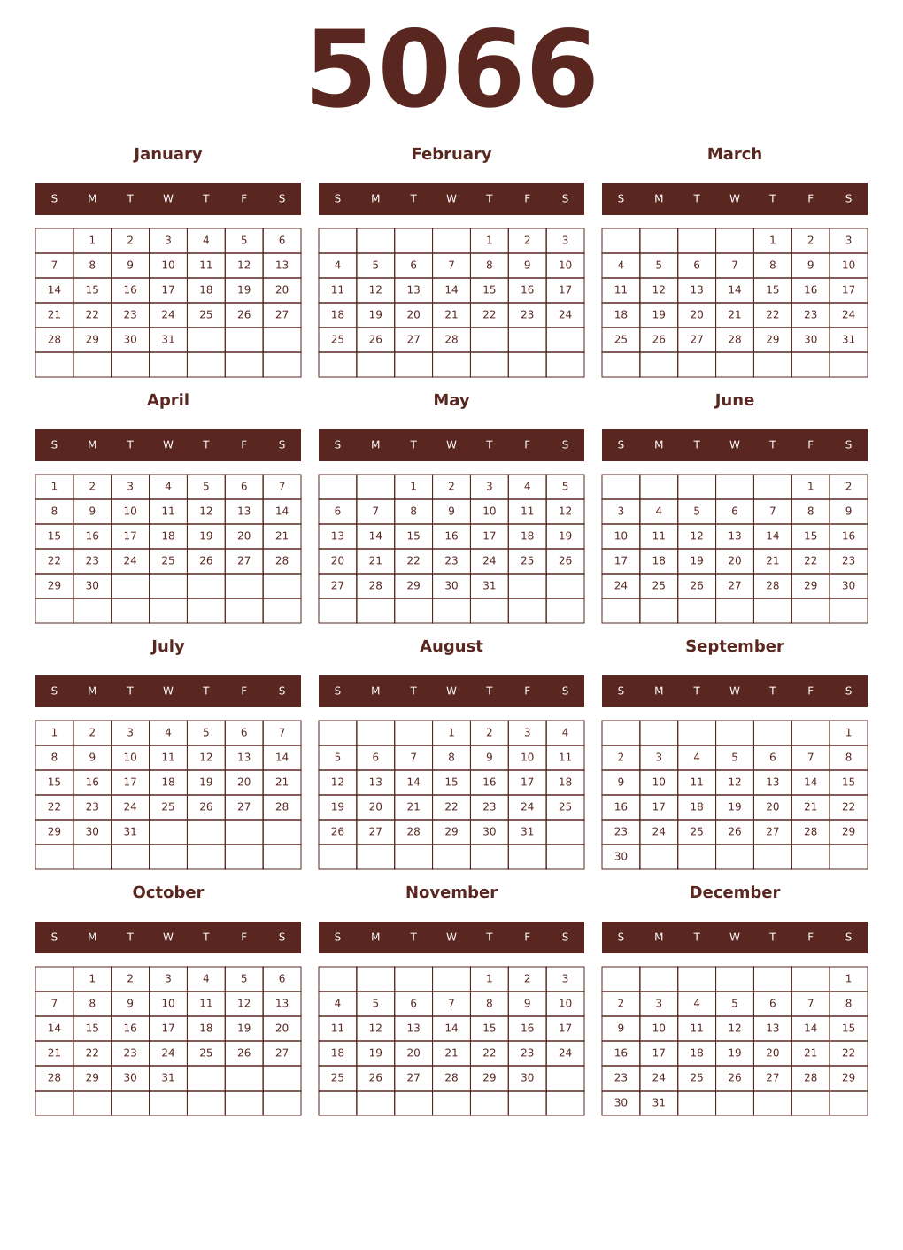 Printable 5066 Year Calendars mortuum