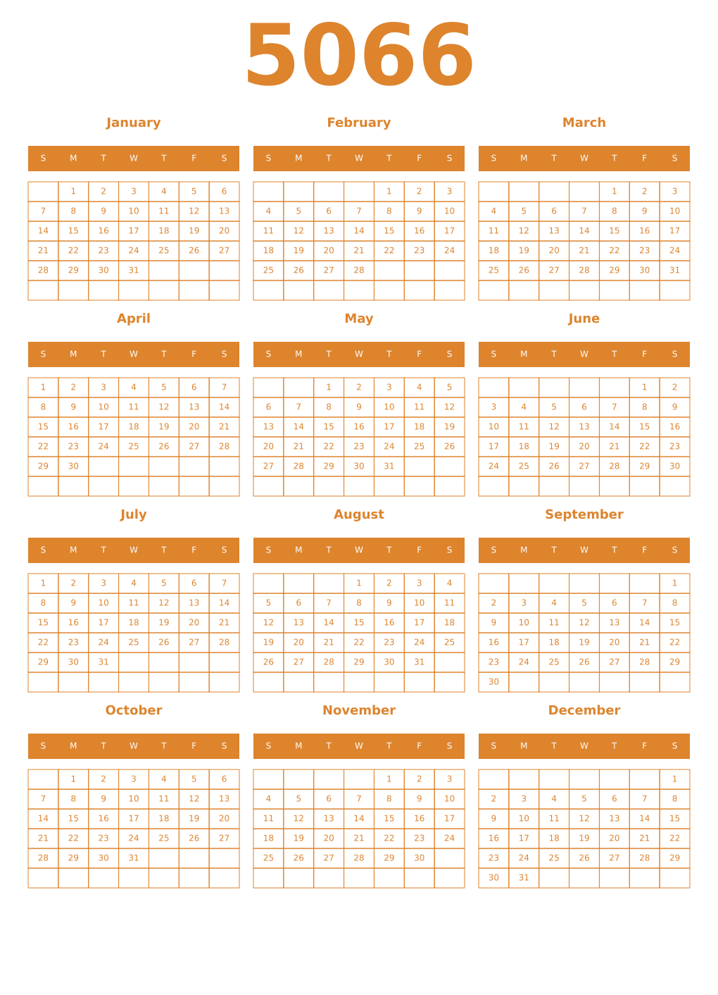Printable 5066 Year Calendars orange
