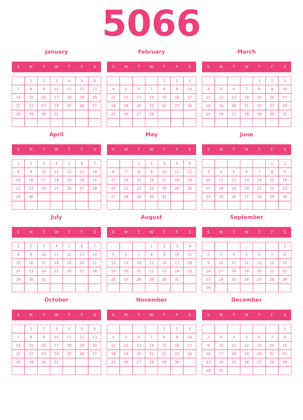 Printable 5066 Year Calendars pink