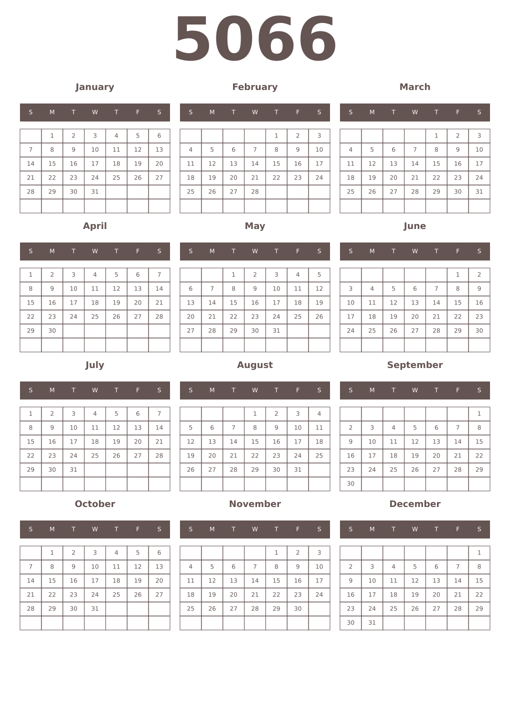 Printable 5066 Year Calendars wenge
