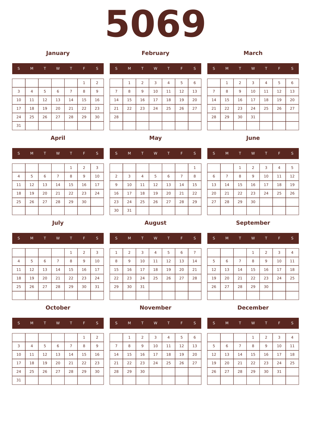 Printable 5069 Year Calendars mortuum