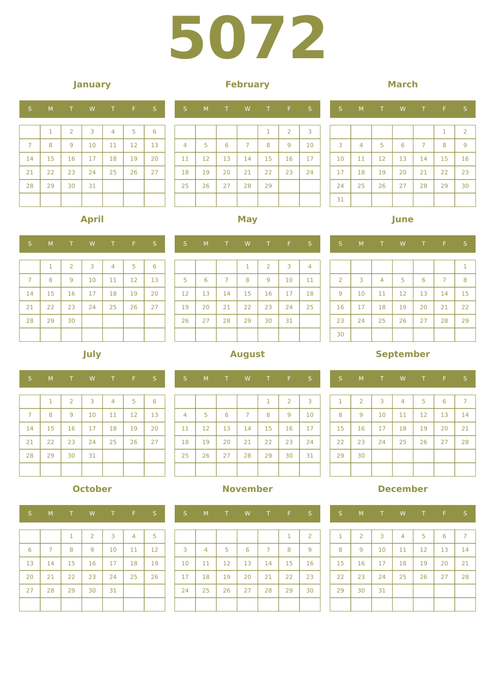 Printable 5072 Year Calendars eburnean
