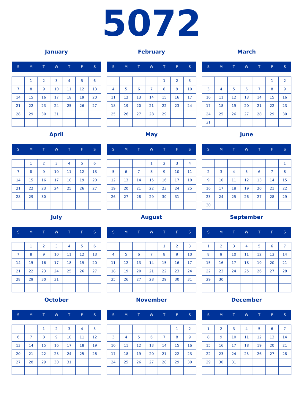 Printable 5072 Year Calendars smalt