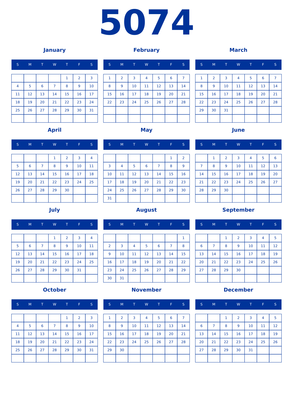 Printable 5074 Year Calendars smalt